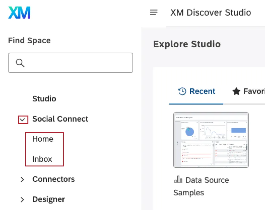 Conexión social en el menú lateral