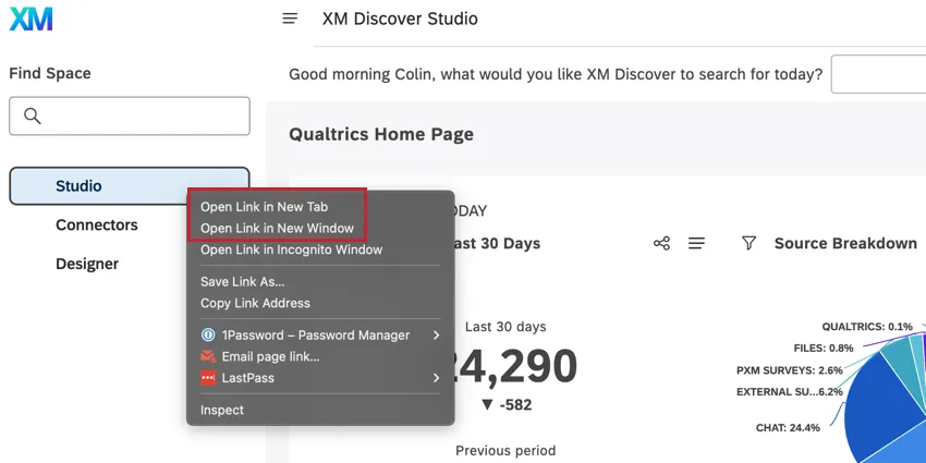 studio dans le menu côte à côte