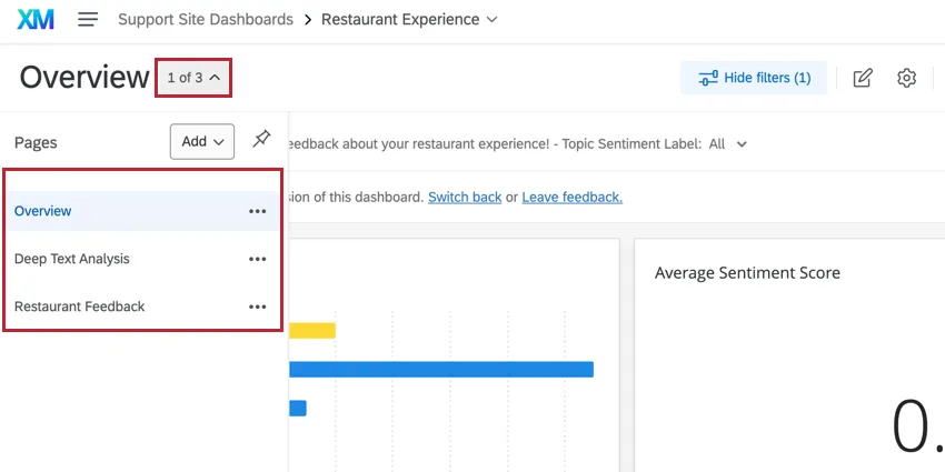 choosing a page in a dashboard to view