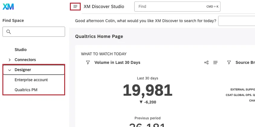 clicking the navigation menu in the top left and choosing Designer