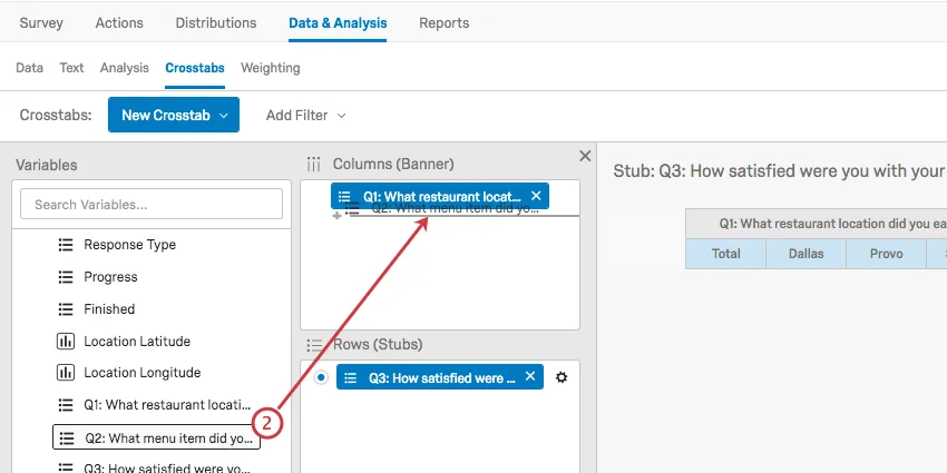 Die Variable, die auf die erste gezogen wird, ist hellgrau und hat ein Pluszeichen daneben.