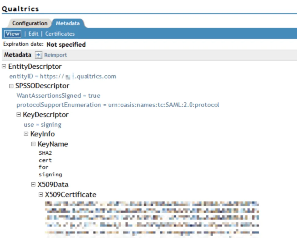 Imagem da configuração de Metadados para o NetIQ