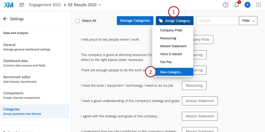 clicking assign category and then new category