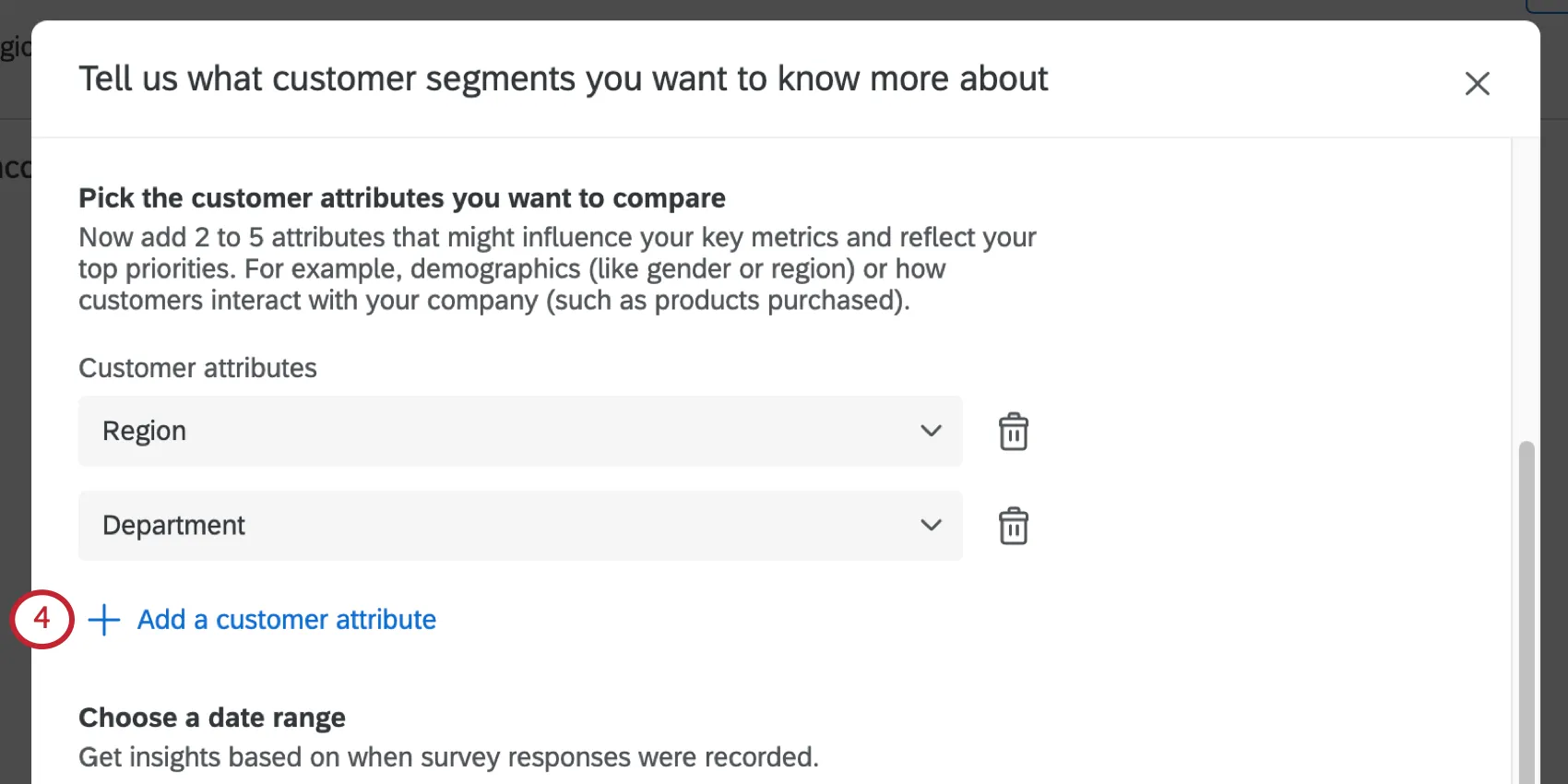 Shows a modal that says, pick the customer attributes that you want to compare