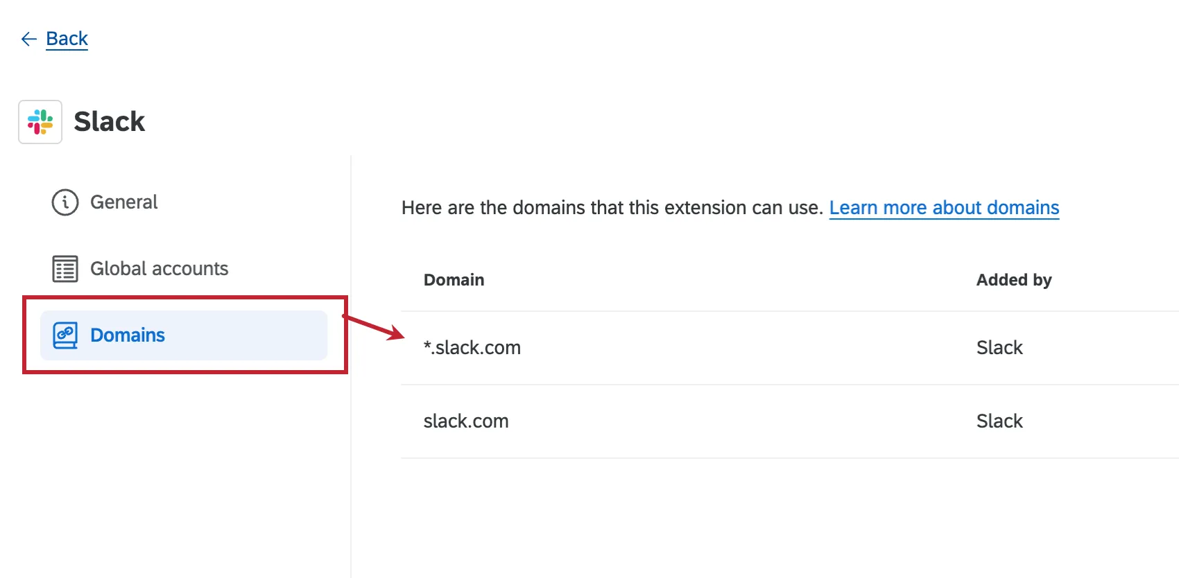 viewing the allowed domains for an extension