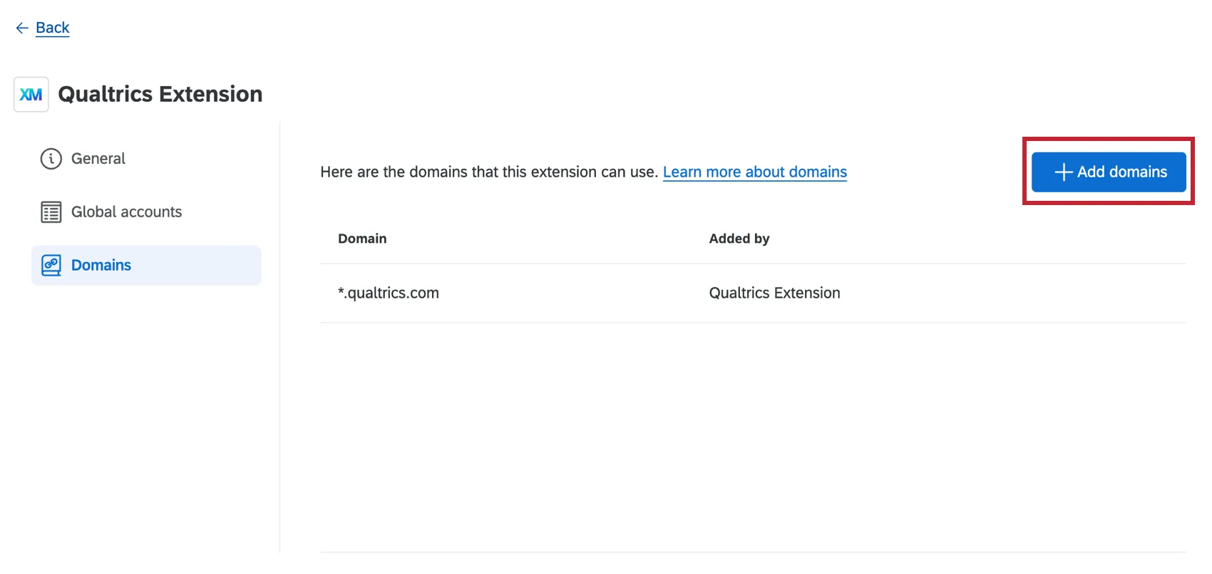 klicken Sie auf Domains für eine Erweiterung hinzufügen