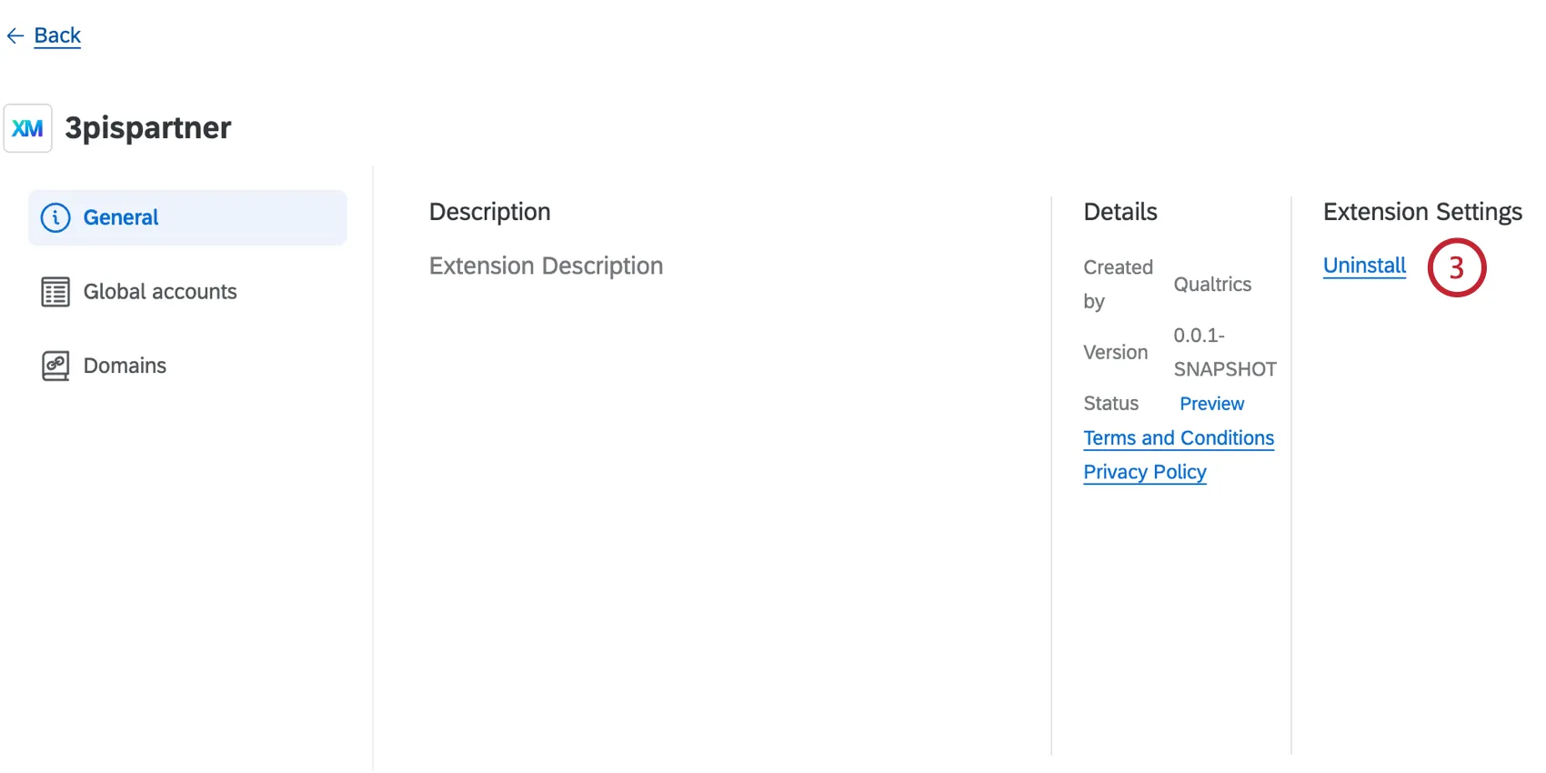 clicking "uninstall" for an installed extension