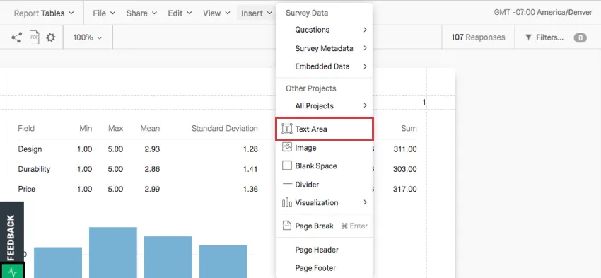 Option de zone de texte dans le menu dinsertion