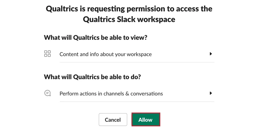 clicking allow to grant qualtrics access to slack