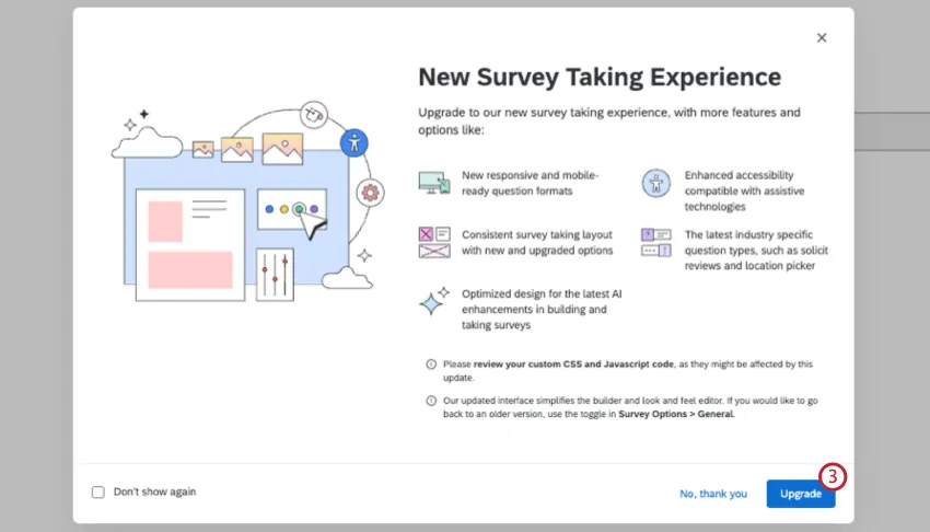 new survey taking experience pop-up window