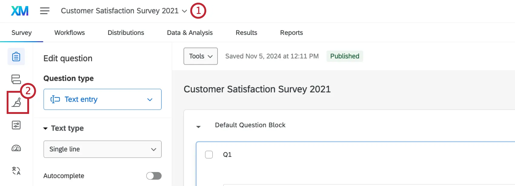 survey open with look and feel tab highlighted