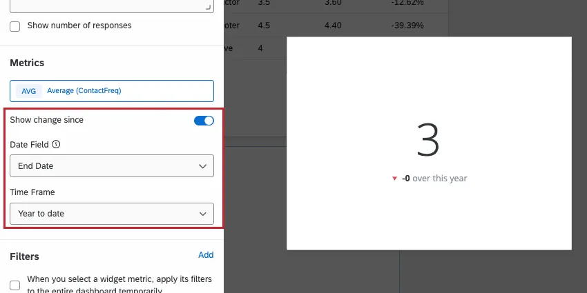 Editing mode, so you can see the widget editing pane on the left of the number chart where the trend settings are