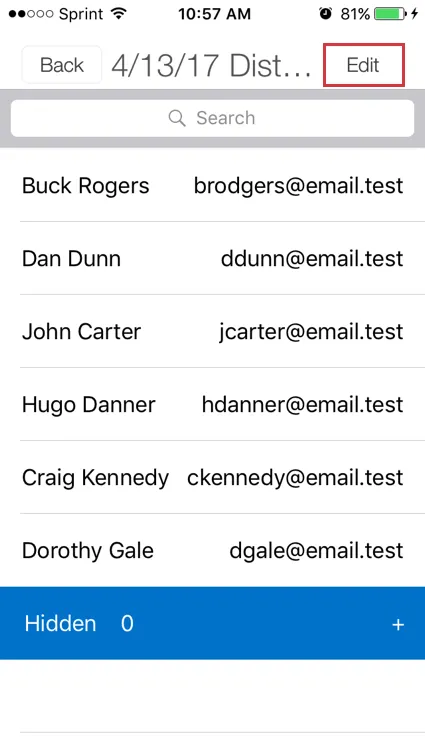 Edit button at top-right of the specific contact list page