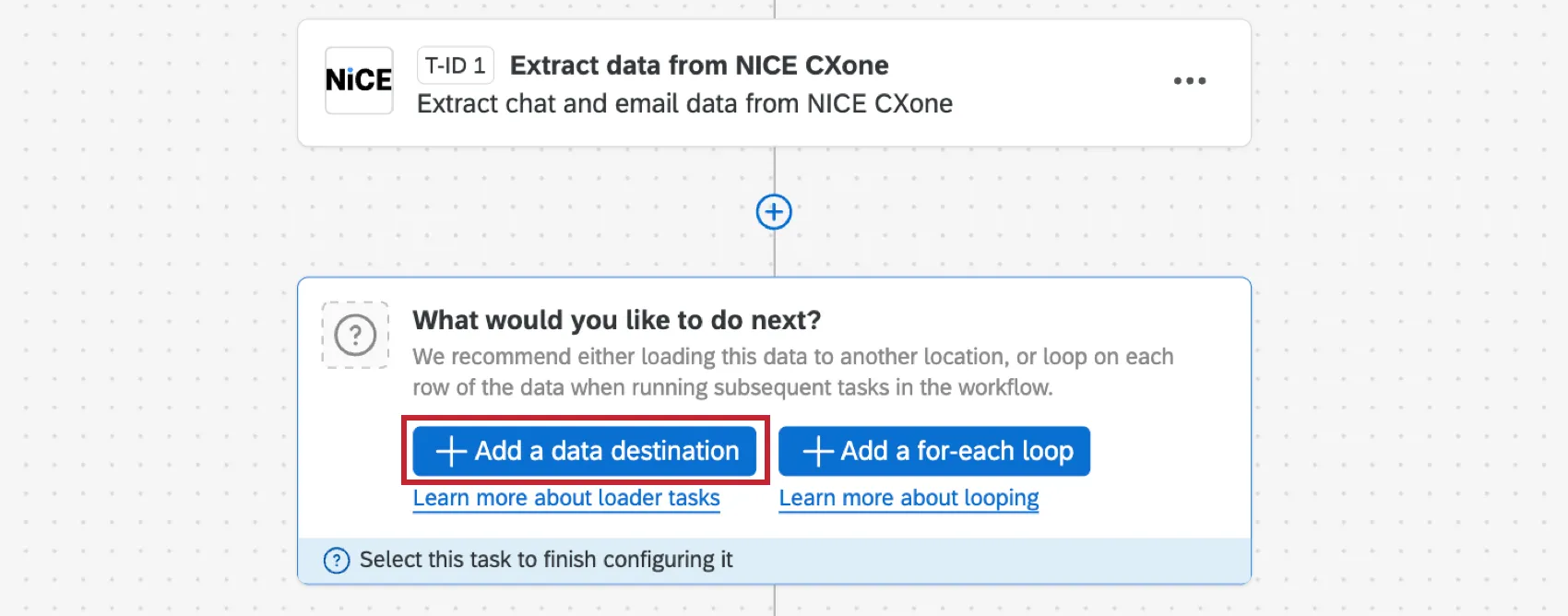 schaltfläche zum Hinzufügen eines Datenziels innerhalb eines Workflows