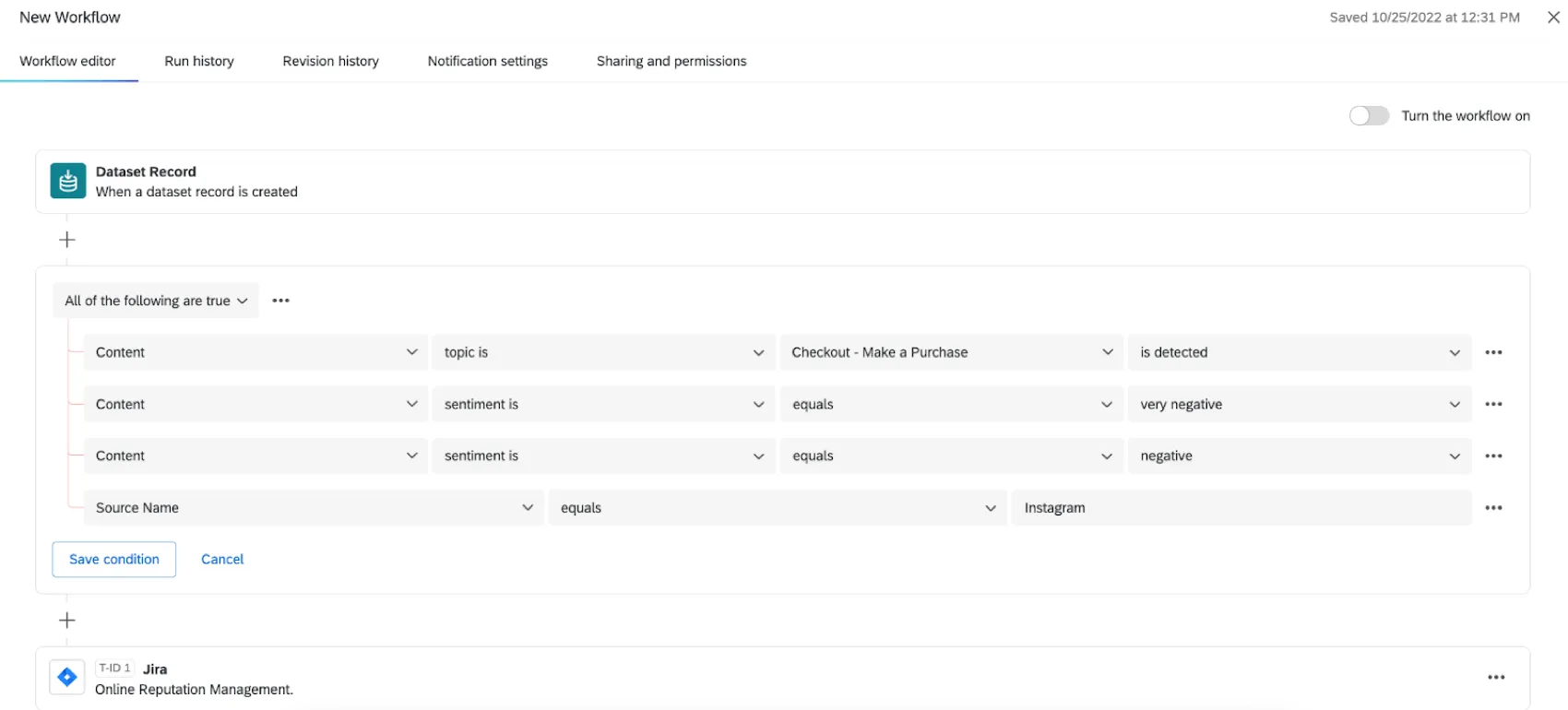 flujo de trabajo de registro de conjunto de datos