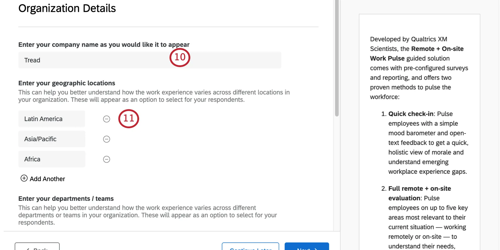 Field for company name. Below that, Empty fields for you to enter office locations