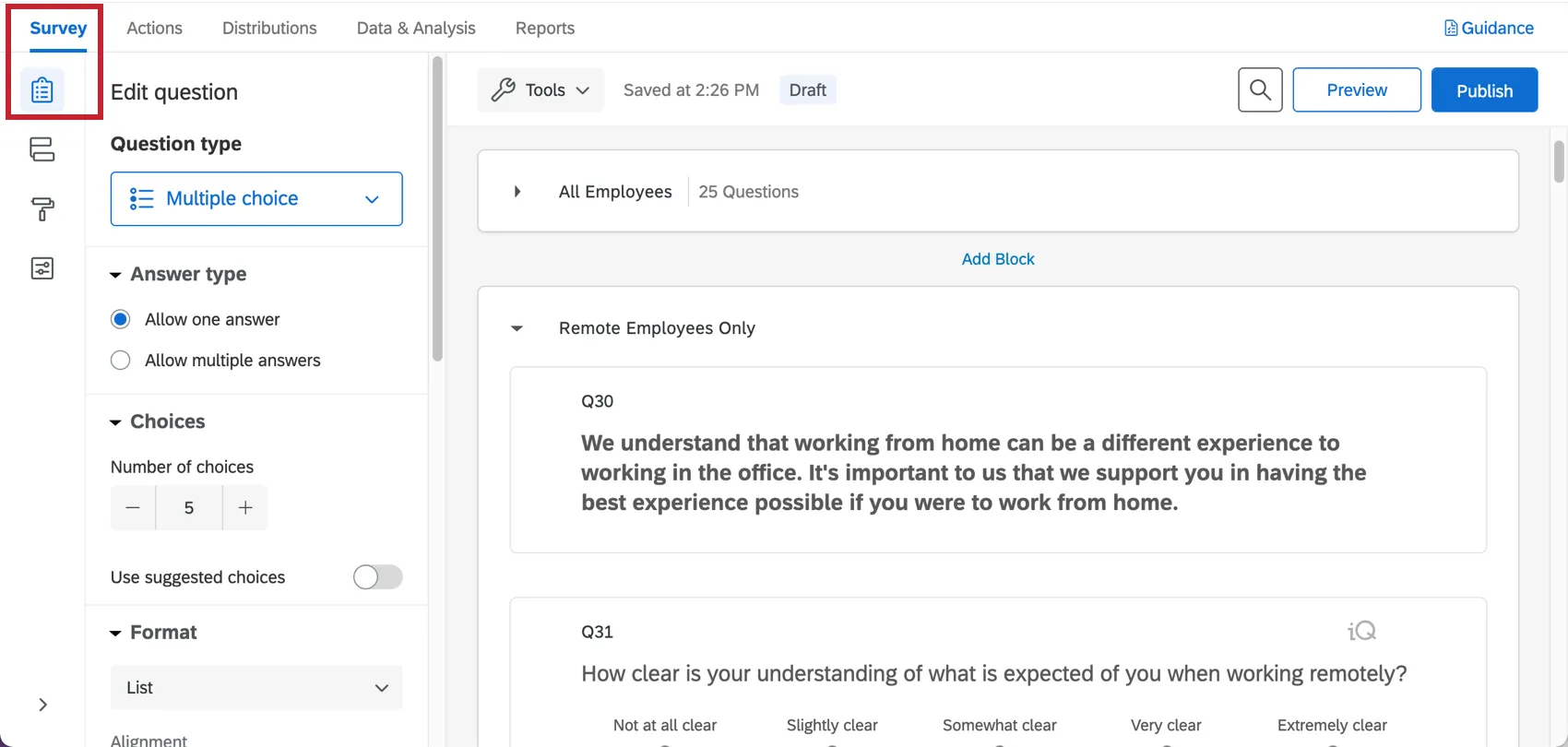 The survey builder of a COVID-19 project