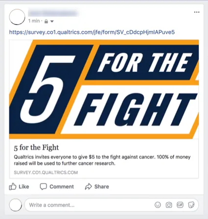 Eine Qualtrics-Umfrage mit eigenem Logo, die auf Facebook veröffentlicht wird