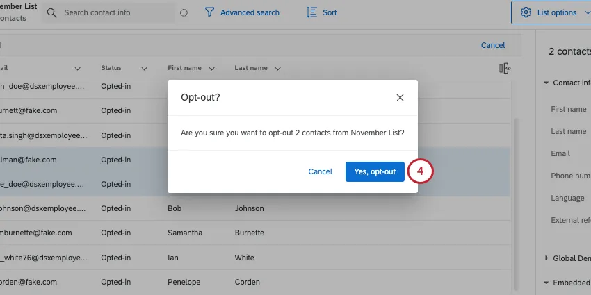 new window where you confirm your decision