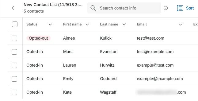 image of opt out status in list, highlighted in pink