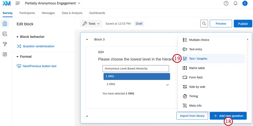 Haga clic en Agregar nueva pregunta y luego en texto/gráfico
