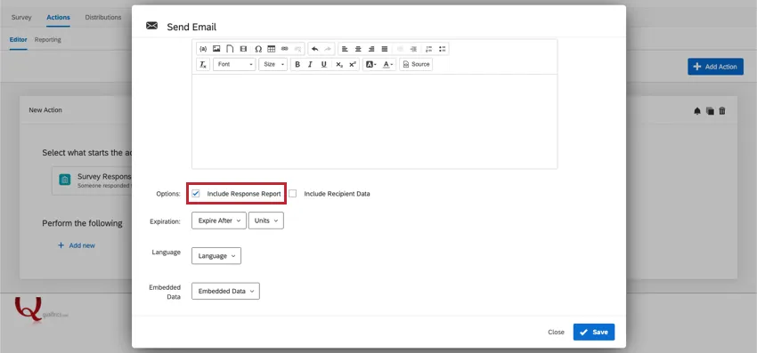 Include response report option at bottom of email task