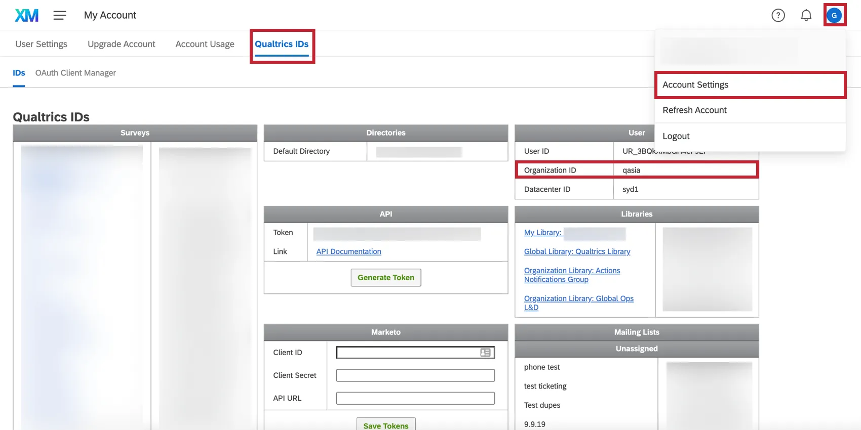 Individuare lID dellorganizzazione dalle Impostazioni ACCOUNT