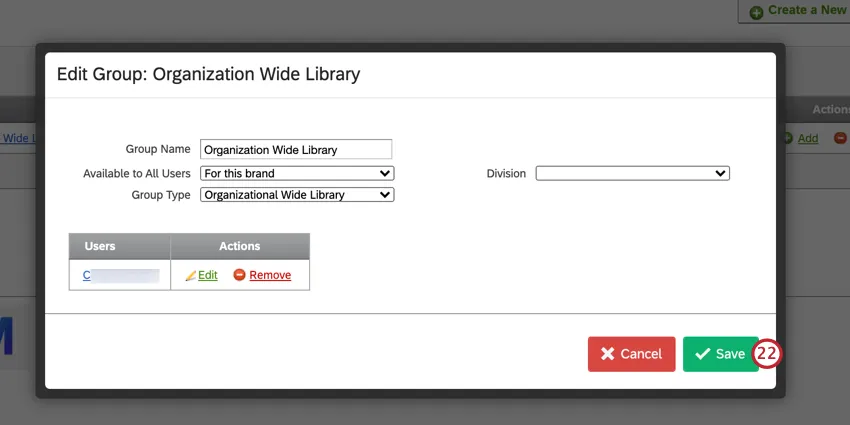 the save button when editing a group