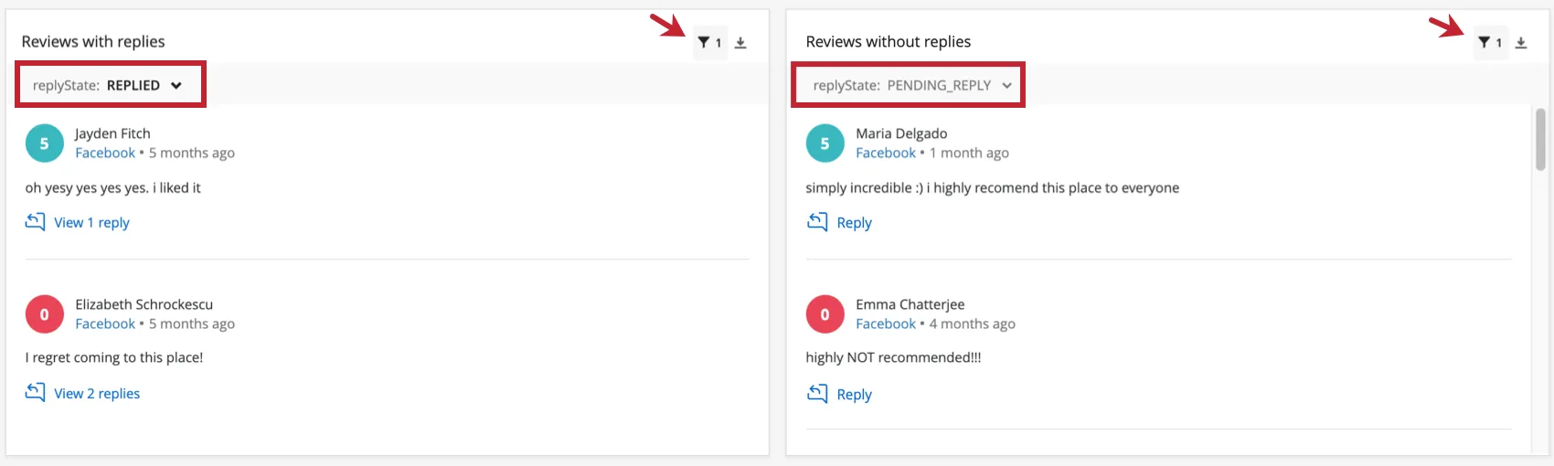 Image of filter at top of online reviews widgets