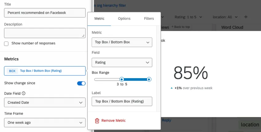 Image of a number chart where the metric is set to a top / bottom box with the box range set to 3-5