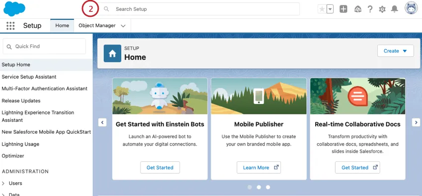 clicking the setup bar in salesforce