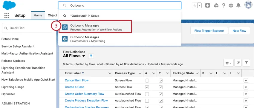 Elegir mensaje saliente en la búsqueda de configuración