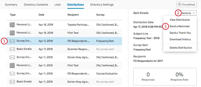 Auswählen, ob eine Erinnerung aus der Dropdown-Liste „Aktionen“ gesendet werden soll