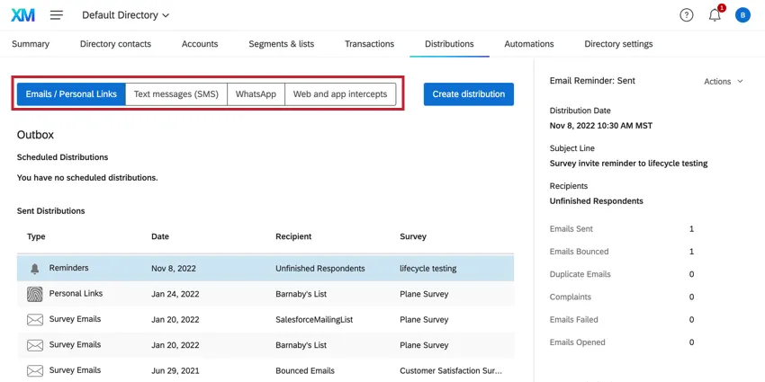 Die verschiedenen verfügbaren Registerkarten befinden sich oben im Ausgang.