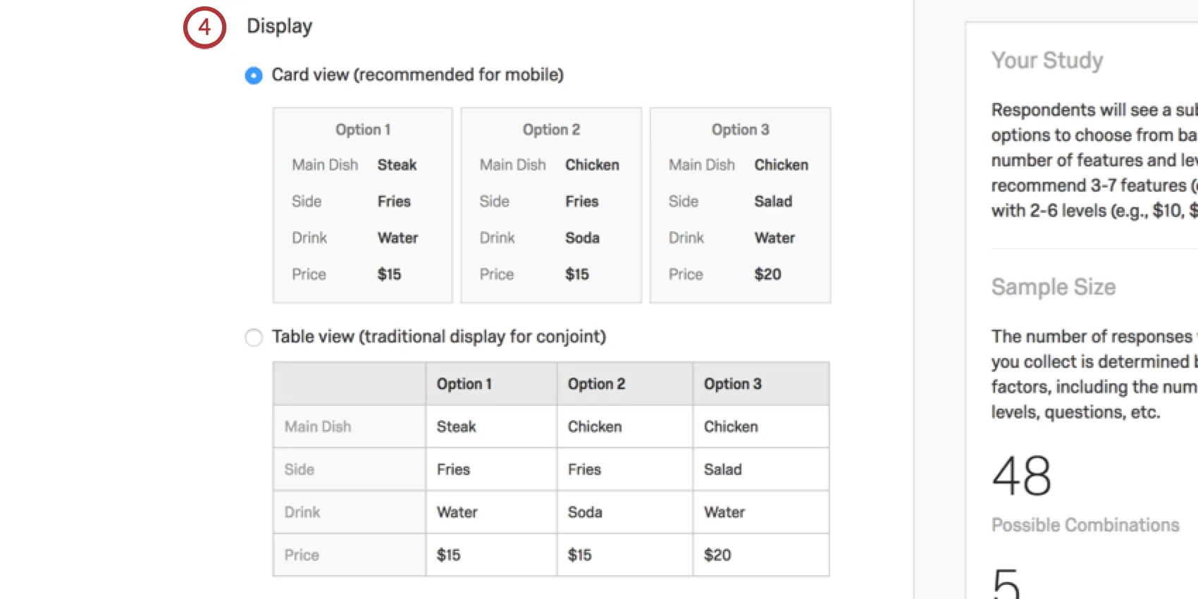 Options for package display and selection