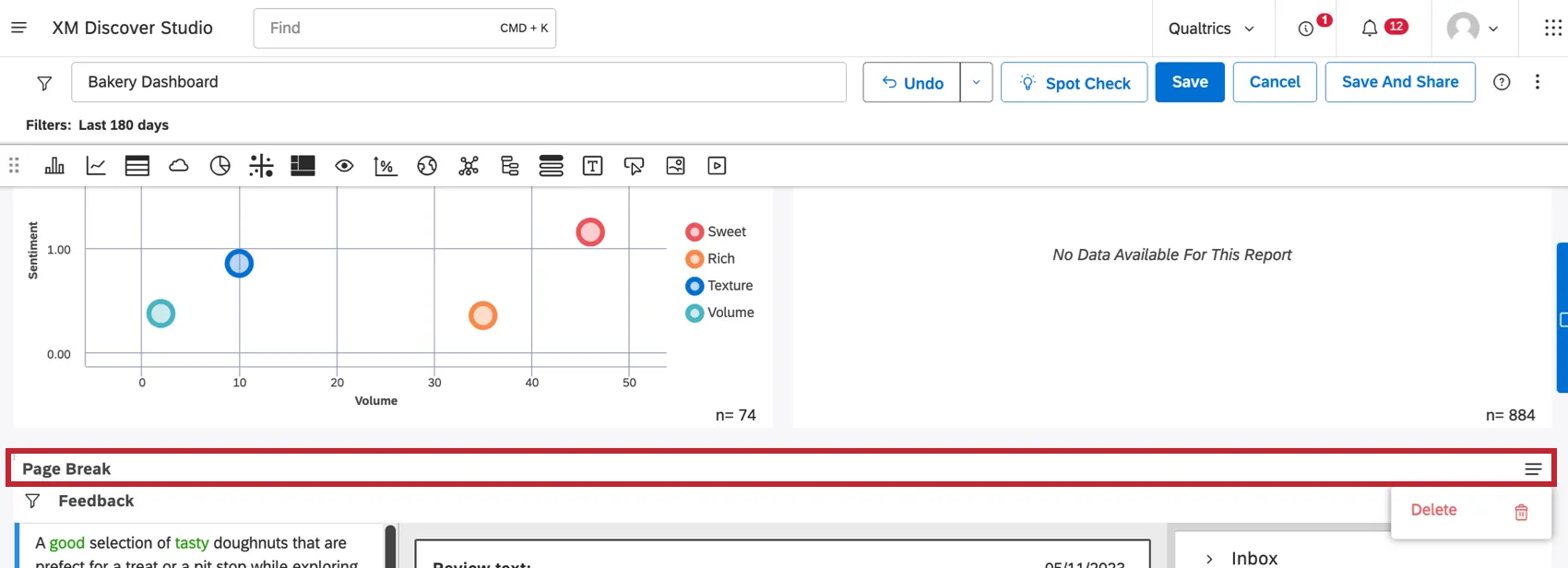 Seitenumbruch als leere Leiste zwischen den Dashboard