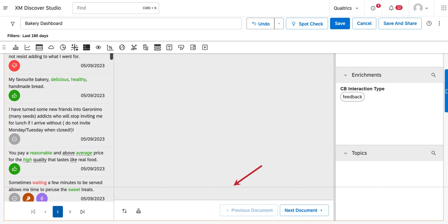 Line through a feedback widget where the page break would be