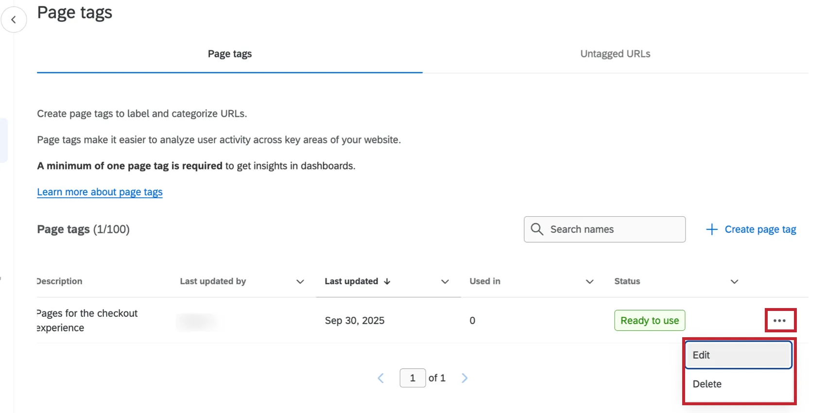 accesso alle opzioni dei tag della pagina