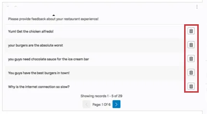 Icône en forme de page à lextrême droite de chaque ligne dun tableau de questions