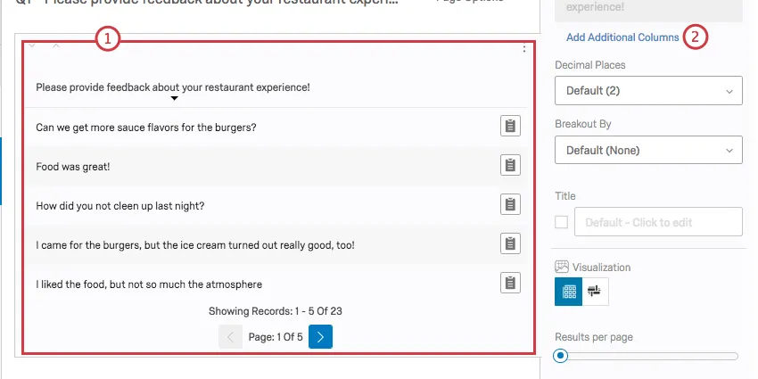 Botão Add Additional Columns (Adicionar colunas adicionais) no canto superior direito do painel de edição visualização