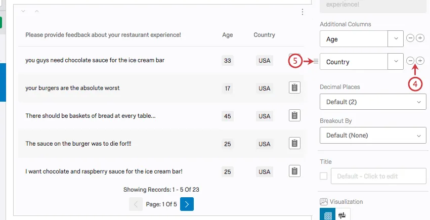 plus and minus buttons next to additional columns
