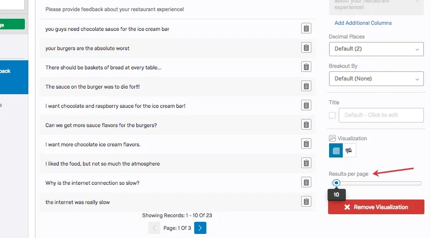 results per page slider