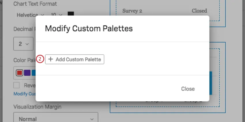bouton dajout de palette personnalisée au centre de la fenêtre de modification des palettes personnalisées