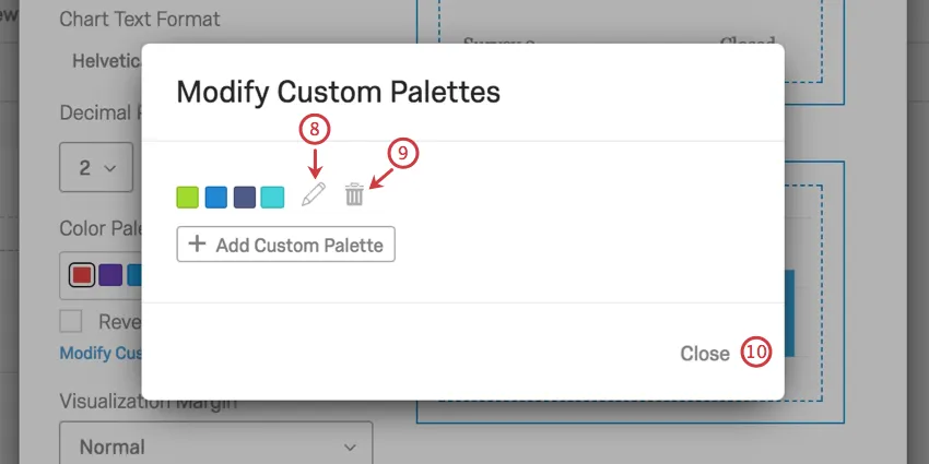 Botones de edición y eliminación siguiente a la nueva paleta de colores
