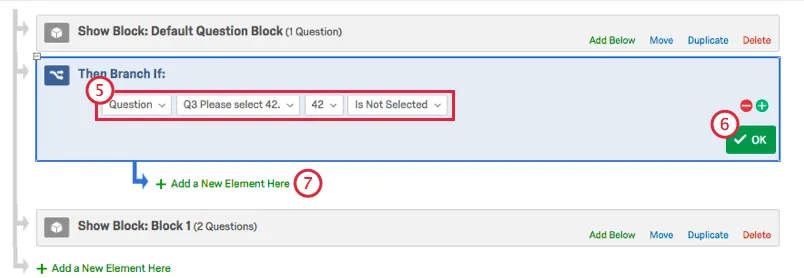 Example condition based on a Question and the OK button