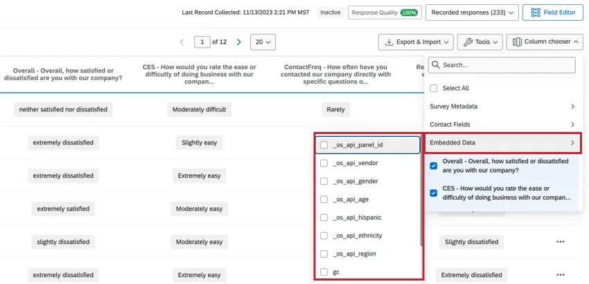 viewing panel fields in data and analysis