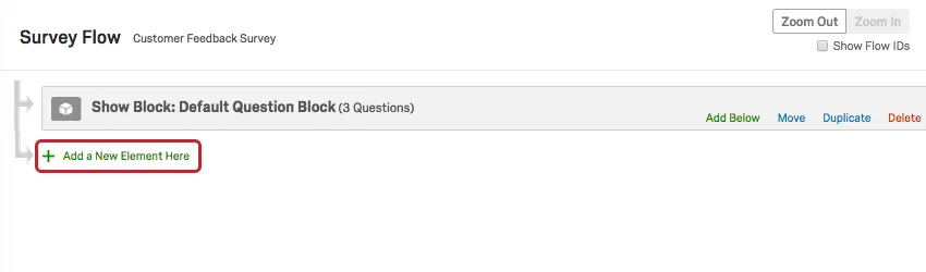 Add a New Element Here option underneath block of questions