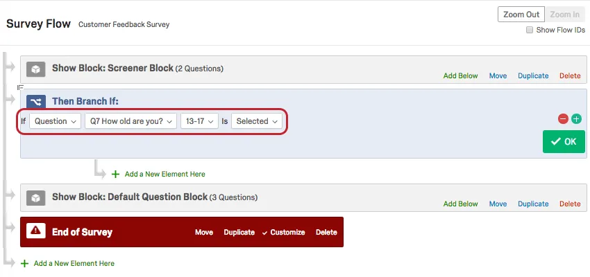 Branch Condition set based on a question