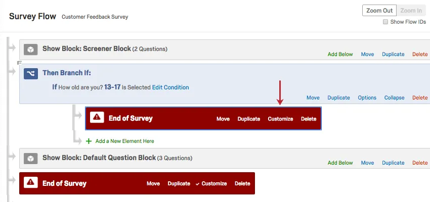 Customize option in End of Survey element