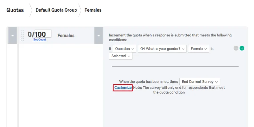 Option „Anpassen“ im Dropdown-Menü „Aktuelle Umfrage beenden“